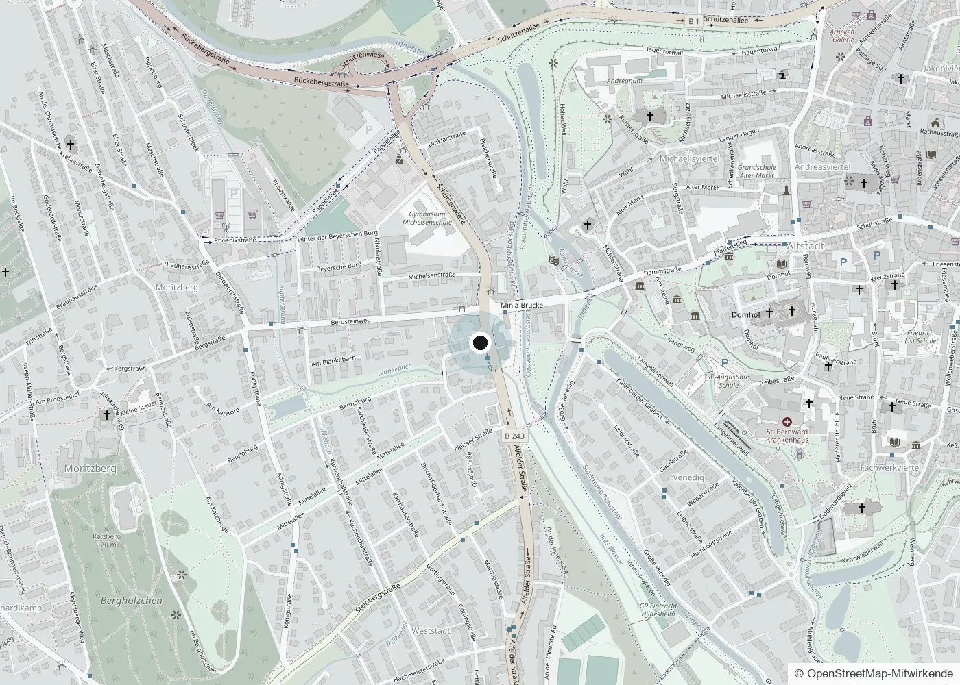 Stadtplan Hildesheim mit Lage der Praxis an der Alfelder Straße 109a